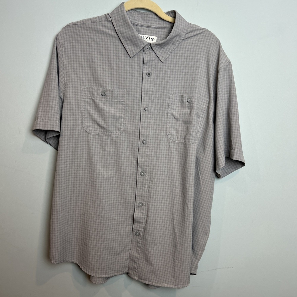 Orvis Classic Grey Check Pattern Outdoor Fishing Performance Short Sleeve